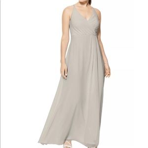 Bill Levkoff Desert Grey V-Neck A-line Bridesmaid Dress